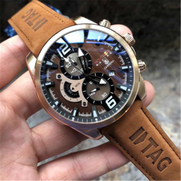 

good brand luxury men watch gray dial mens multifunction chronograph classic men's sport watches for men fashion wristwatches relogio, Slivery;brown