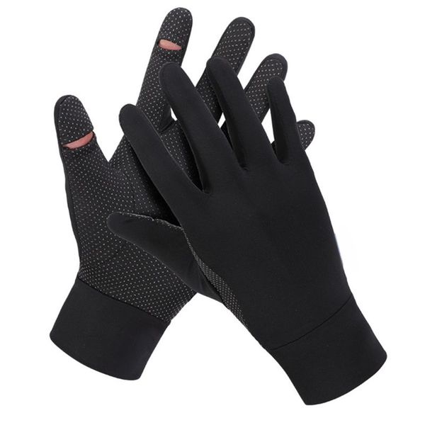 

women men summer silk cooling short gloves outdoor cycling touch screen cutout finger upf50 uv protection mittens, Blue;gray