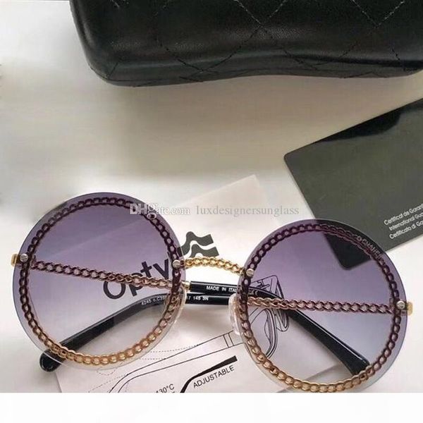 

4245 women luxury sunglasses round sunglasses uv protection lens with chain mix color come with box quality, White;black