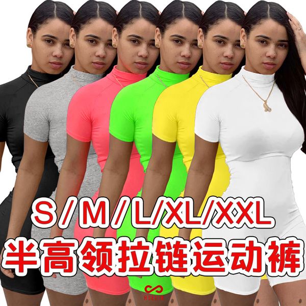 

european and american womens nightclub uniforms zipper half-collar fashion & sports fitness trousers jumpsuit, Black;white