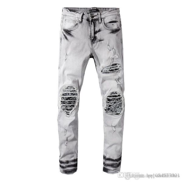 

2019 new distressed ripped skinny jeans fashion mens designer jeans slim motorcycle biker causal hip hop designer pants luxury jeans, Blue