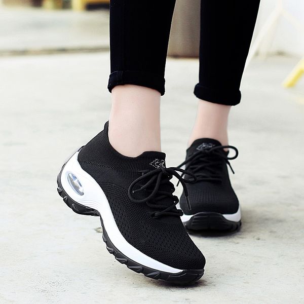 

new spring women breathable mesh walking casual young girls jogging cushion lightweight sneakers young girls jogging, Black