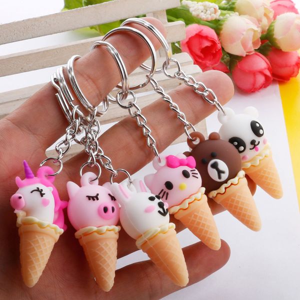 

creative cartoon animal ice cream keychain cute unicorn sweet cone bag pendant gift, Silver