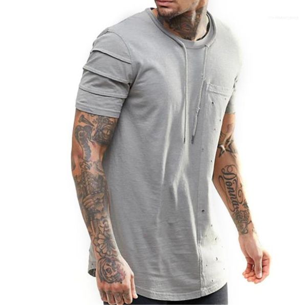 

шея сплошной цвет тис мужчины повседневная одежда мужчины щитовые hole тонкий tshirts летний дизайнер новый стиль crew, White;black