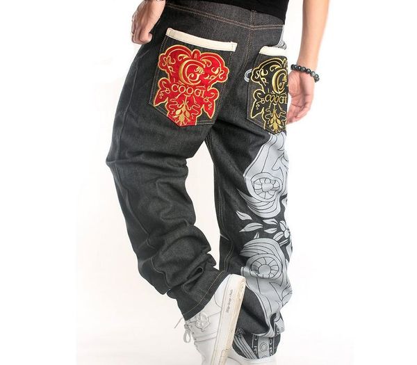 

men's hip hop embroidery baggy jeans denim loose trousers skateboard, Blue
