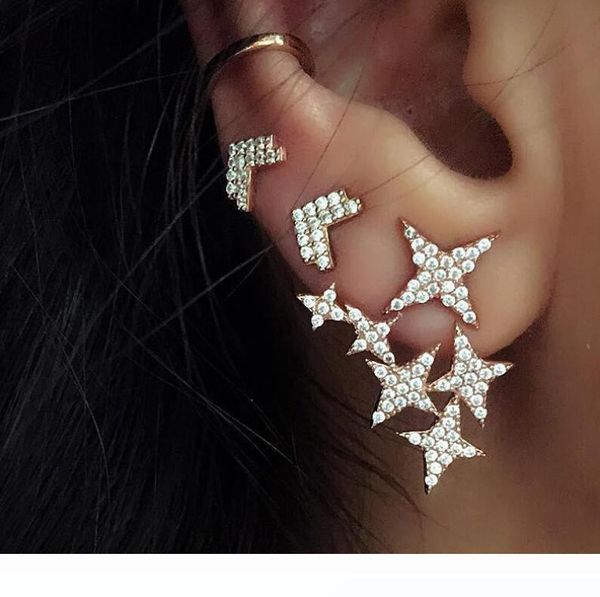 

2020 popular gold silver plated rhinestone crystal star charm earring for women lady ear stud gift, Golden;silver