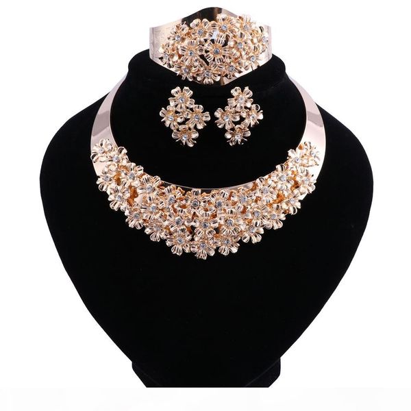 

african beads jewelry set crystal wedding flower necklace earrings set for women dubai luxury bridal jewelry sets, Black
