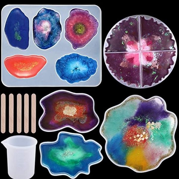 

amais handmade diy coaster silicone mold epoxy resin mirror crystal epoxy mold set tableplacemat mold