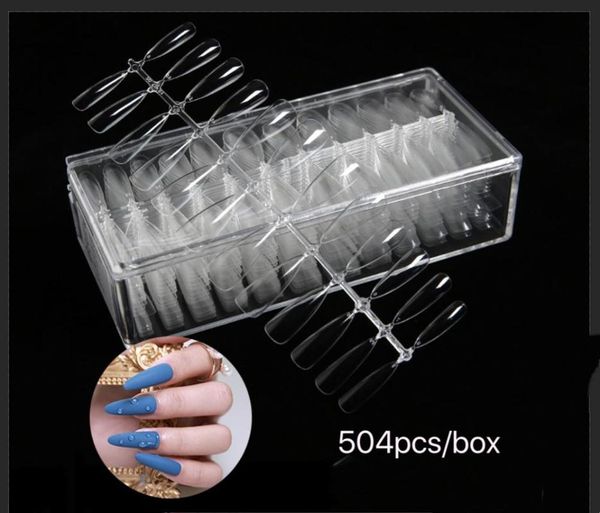 

504pcs rounded square false nail tips manicure fake nail tips abs artificial art decorations, Red;gold