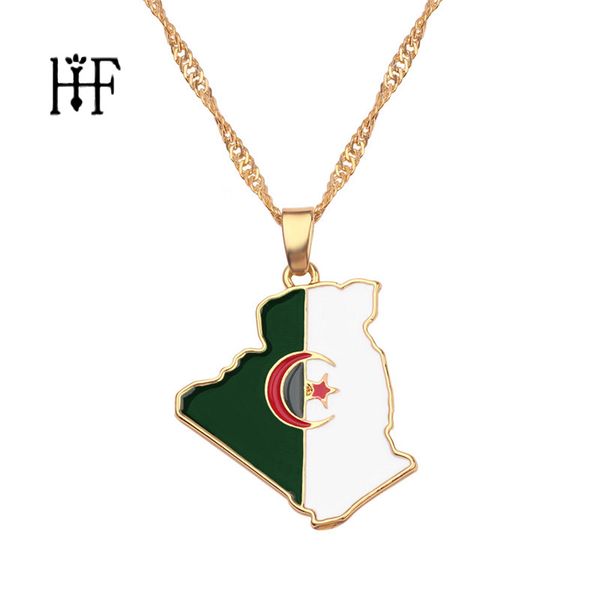 

new algeria map & flag pendant necklace gold color trendy jewelry maps of algeria ethnic gifts bijoux femme chain, Silver
