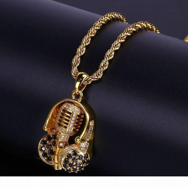 

gold-plated headphone with 3a zircon necklace hip-hop gemstone necklace hip-hop fashion men's pendant, Silver