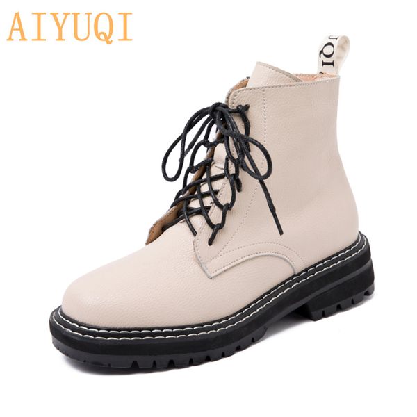 

aiyuqi martin boots female 2020 new autumn british wind genuine leather thick with short boots motorcycle boots women shoes y200723, Black