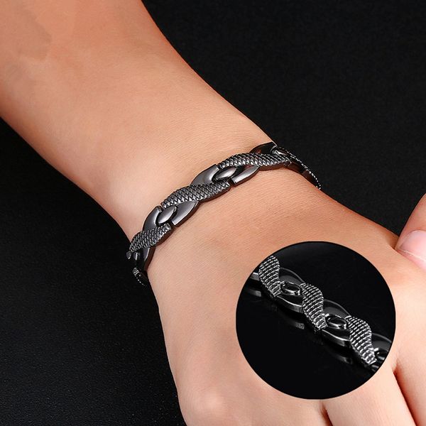 

titanium steel magnetic therapy bracelet fashion men stainless steel single row magnet dragon grain health care bracelet ljt-tta1865, Black