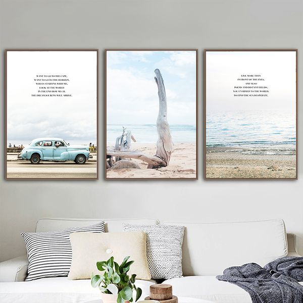 

сухое дерево филиал автомобиль пляж пульсация воды котировки wall art холст картина скандинавские постеры отпечатки стена картины для декора