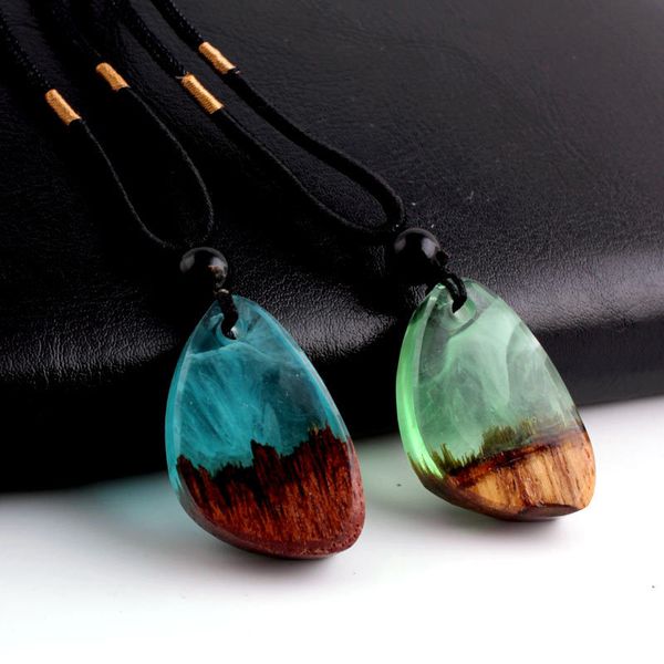 

solid wood resin necklace pendant handmade sweater chain of marine solidified resin pendant necklace, Silver