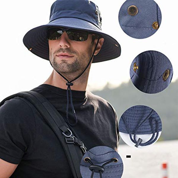 

new arrival men sun hat summer outdoor upf 50+ protection wide brim hunting fishing cap, Blue;gray