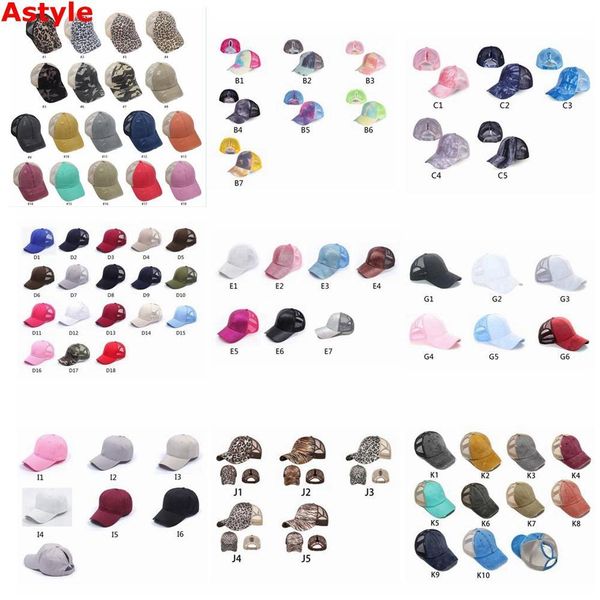 

82styles washed cross ponytail tie dye baseball cap messy buns hat trucker pony caps tileopard dad mesh summer outdoor snapbacks, Yellow