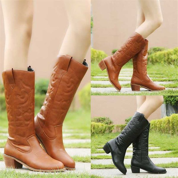 

women knee high boots woman winter shoes female med heel platform slip on round toe 2 colors 2020 new fashion ing, Black