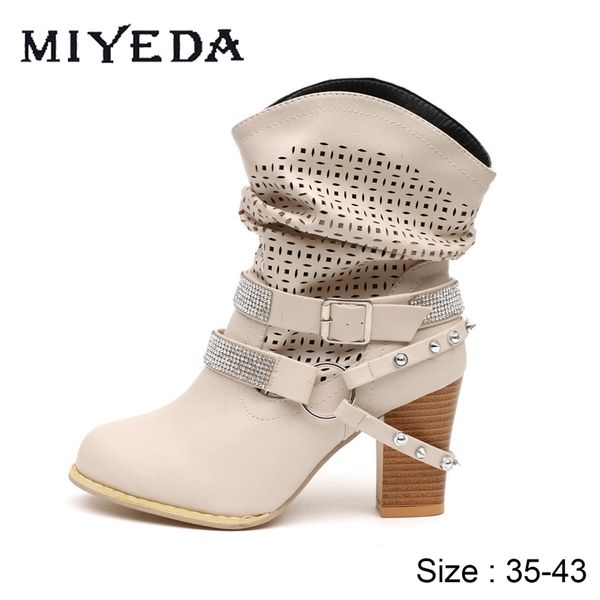 

women boots women fashion boots hollow out rivet buckle daily personality cool shoes spring/autumn high heels shoes, Black