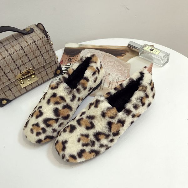 

winter fashion new flat casual shoes loafers leopard design fashion peas shoes soft comfortable warm slippers women u16-97, Black