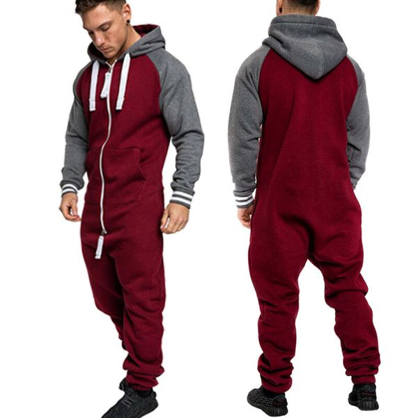 

men's tracksuits autumn jumpsuit men long playsuit sleeve one-piece garment non footed pajama set hoodie warm fur sweatshirt, Gray