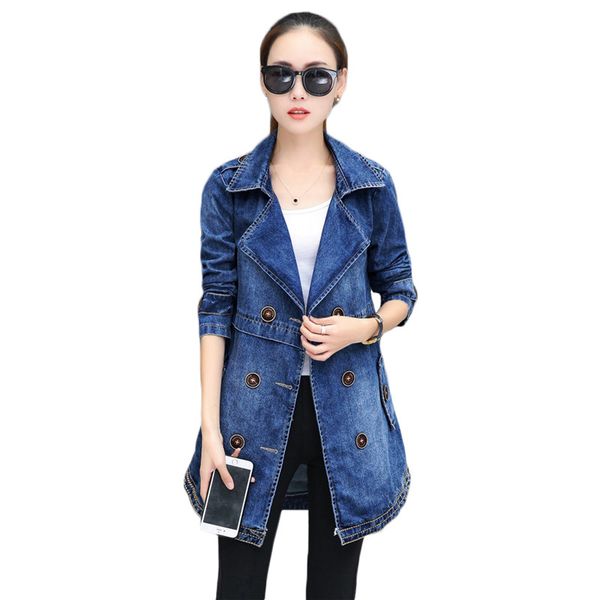 

denim jacket women blue m-3xl plus size 2020 spring autumn korean slim double-breasted long sleeve cowboy coats feminina cx1203, Black;brown