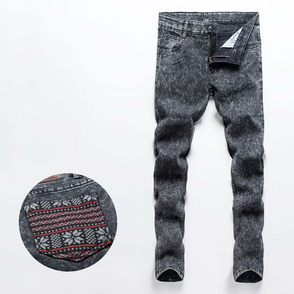 

black feet jeans men slim fit denim pants 2020 men stretch skinny jean fashion snow pritned hip hop casual trousers, Blue