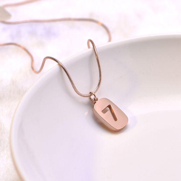

women necklace chain nameplate arabic numeral 7 pendant necklace stainless steel fashion gold women jewelry accessories, Silver