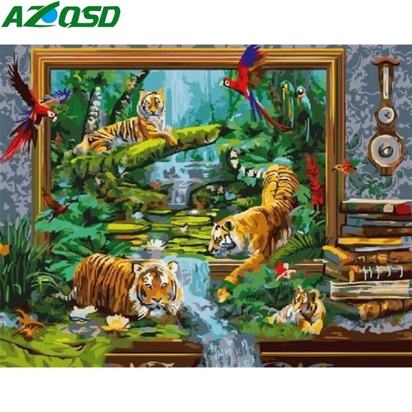 

azqsd краски по количеству canvas картина kits пейзаж diy домашнего украшение unframe картинке by numbers tiger расписанных подарки