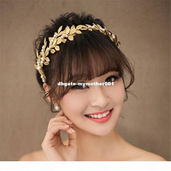 

mhs.sun wholesale gold color leaves shape hairband for wedding party jewelry bridal pearls tiara headband 1pc lot wholesale, Slivery;golden