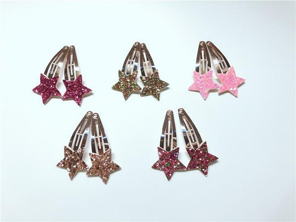 

15sets ins fashion cute glitter star snap clips solid cartoon barrettes princess headwear boutique hair accessories, Slivery;white