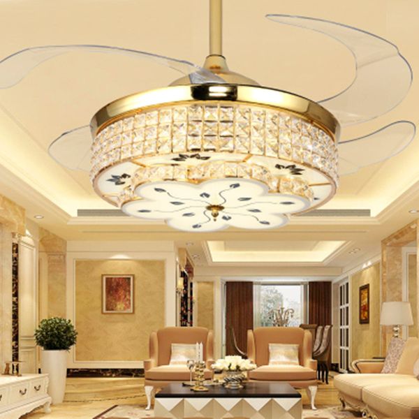 

electric fans ikvv european-style invisible crystal fan lamp living room dining bedroom simple modern ceiling with led chand