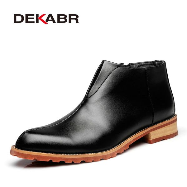 

boots dekabr men fashion comfortable ankle casual autumn genuine leather flat shoes business, Black