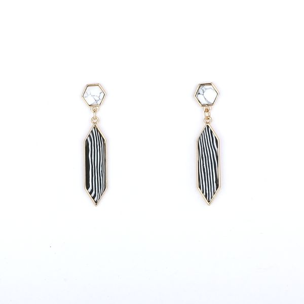 

gold color turquoise metal hexagon zebra black stripe stone stud earrings for women jewelry, Golden;silver