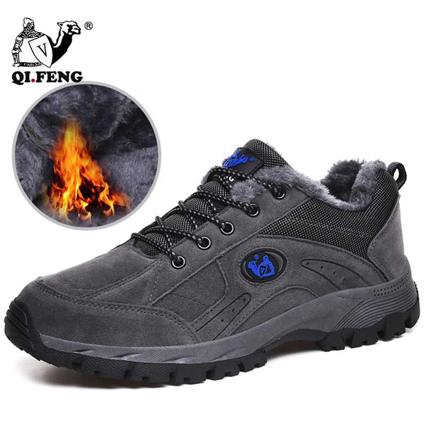 

large size hiking shoes men women outdoor suede leather sneakers nonslip mountain climbing walking fur shoes lover treking