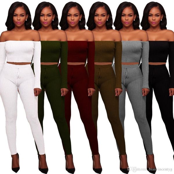 

new women designer sportswear long sleeve off shoulder sweat shirt pants tracksuit hoodie legging 2 piece set bodycon outfits streetwear, Gray
