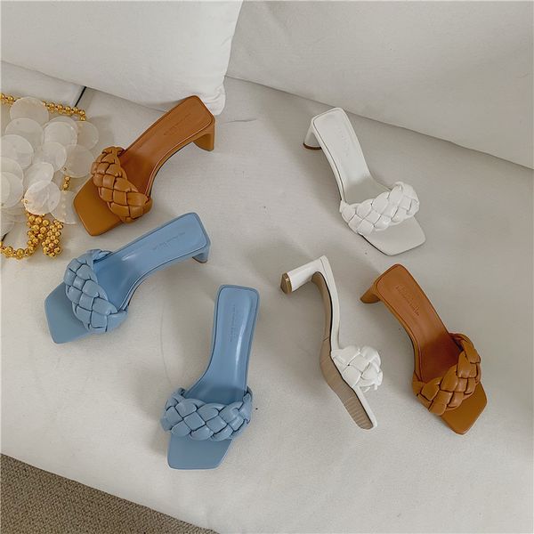 

female shoes slippers women summer shoes middle heel square toe low slides mules outdoor 2020 new women sandals ing, Black