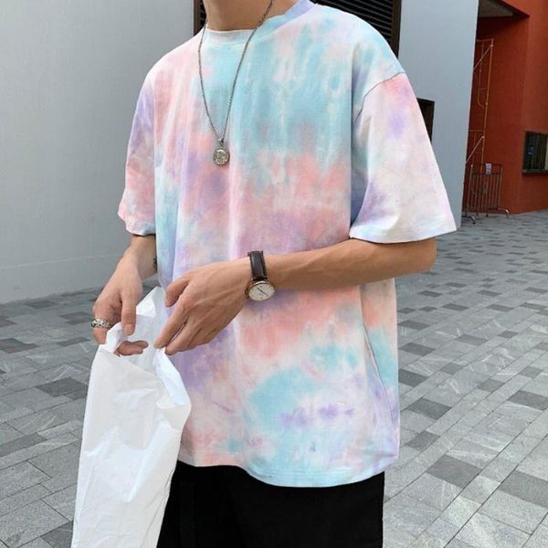 

men short sleeve t-shirts summer tie dye hip-hop korean harajuku oversize couples mens gradient casual trendy ins streetwear new, White;black