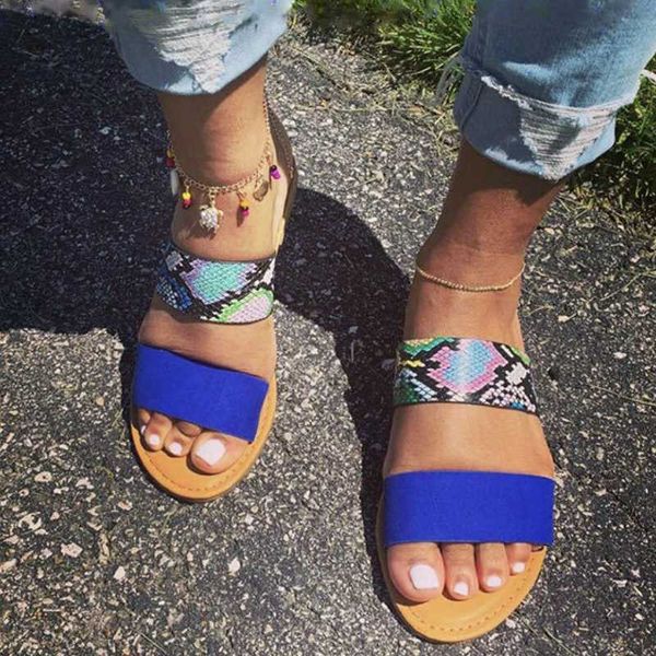 

women flat slippers snake leopard two-layer platform patchwork rubber sole summer sandals outdoor beach slides ladies shoes, Black