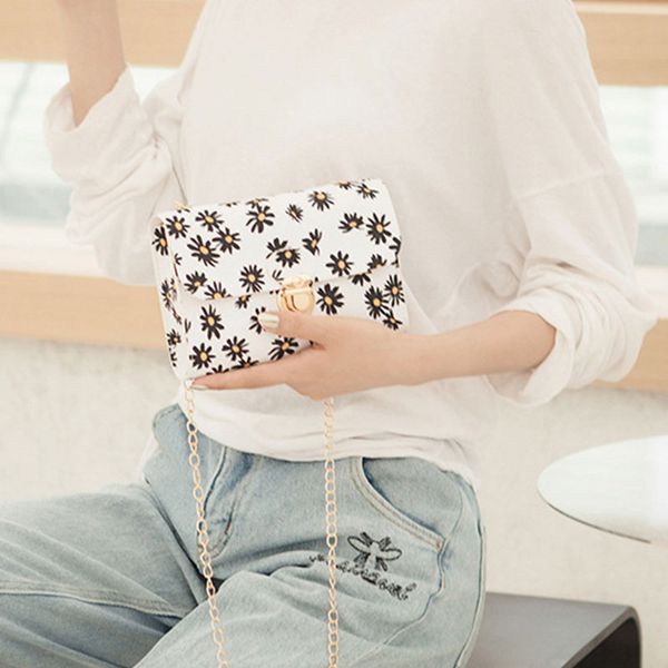 

small daisies printing square shoulder bag 2020 fashion pu leather women's handbag chain messenger bags new women crossbody bag