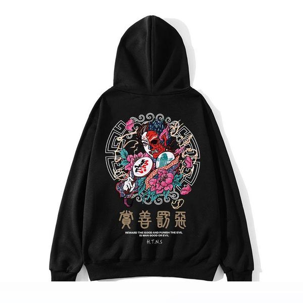 

fashion men cool men hip hop hoodies japanese casual sweatshirts streetwear women loose pullover harajuku devil male hoodie, Black