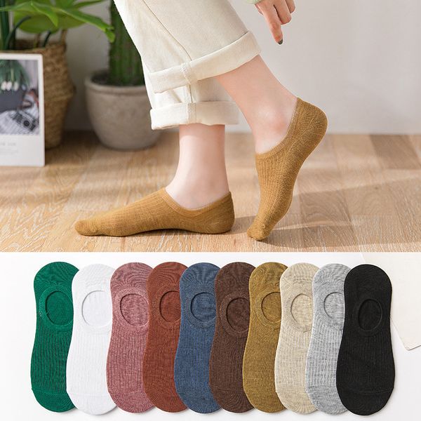 

5 pairs women socks breathable sports socks solid color silicone non-slip boat comfortable cotton ankle, Black;white