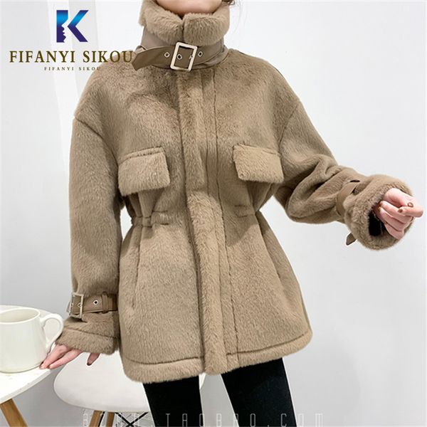 

faux coat women winter overcoat luxury fur coat thick warm fashion faux fur jacket female plush coats, Black