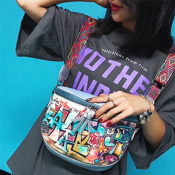 

harajuku street graffiti handbag women girl pu messenger bag fashion thick strap zipper shoulder bag women chic bolsa feminina#4