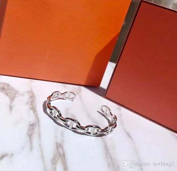 

designer chaine d'ancre jewelry bracelet 925 silver cutout pig nose open bracelet for men and women luxury wedding jewelry, Black