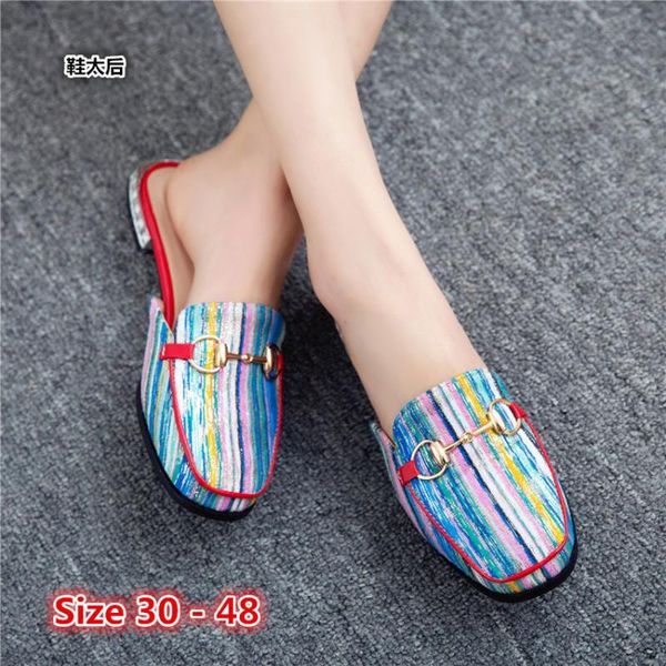 

summer flats slingbacks shoes women square toe flat shoes mules casual woman slip on loafers small big size 30 - 48, Black