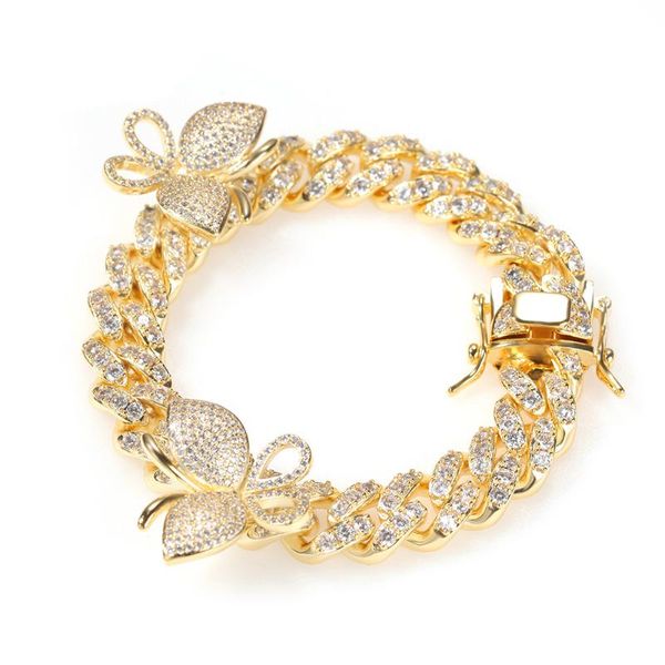 

hiphop cuban bracelet with butterfly pink cz zircon bracelets punk miami link bling bling hip hop jewelry for women men bijoux, Black