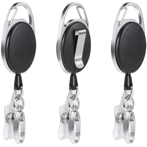 

badge reel,3 pcs reel clips retractable badge holder with key belt reel for key ring id card holder, Silver