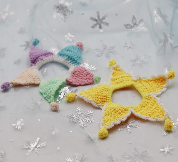 

star crochet dog collar woolen floral cat bandana colorful pet necklace manual cat scarf for small dogs cute kitten accessories