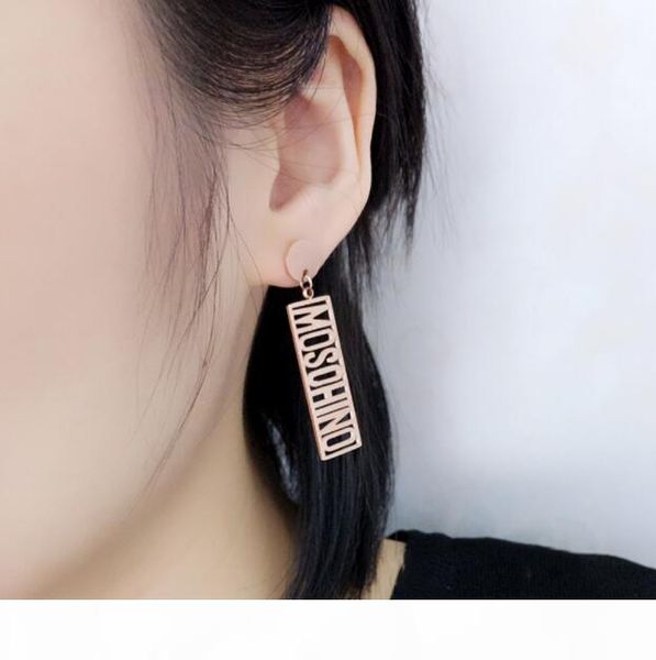 

new fashion titanium steel earrings female temperament rose gold letter long earrings earrings net red ear jewelry, Gray